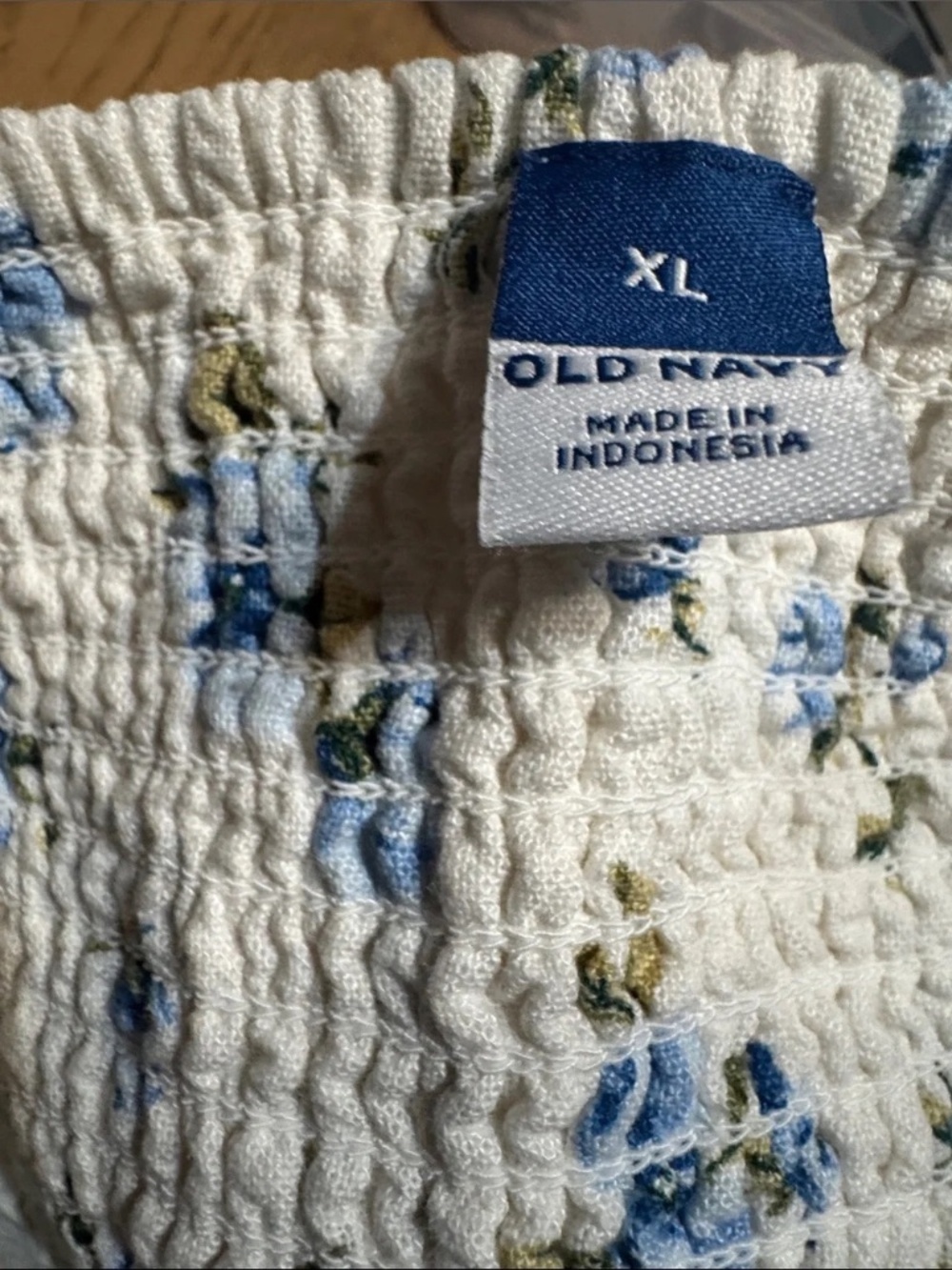 Old Navy Blue Floral Linen Blend Mini Dress XL Cottagecore Puff Sleeve Dress - Picture 4 of 6